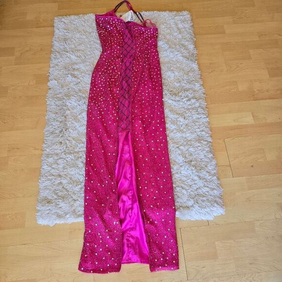 Vintage PANOPLY Pink Sequin One-Shoulder Silk Dress Embellished Sz 6 Y2K Glam - Picture 13 of 15